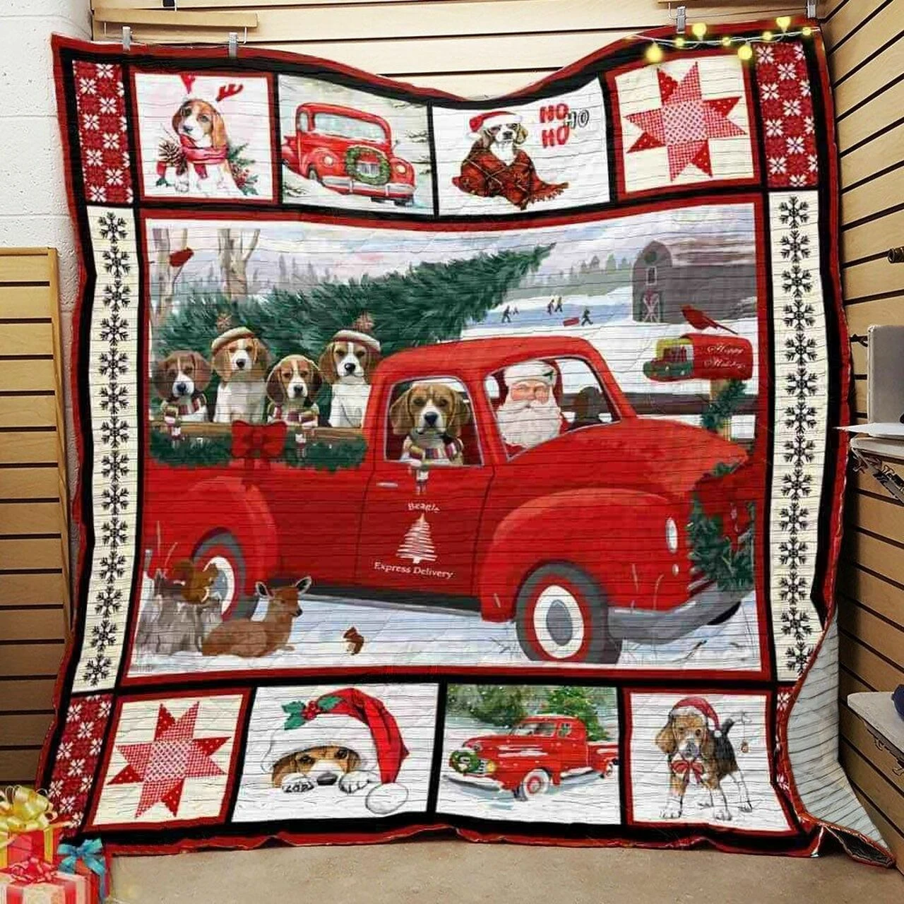 Beagle Dog Christmas Quilt Blanket Bedding Set For Picnics And Family Gifts - Bluefink 3 Beagle Dog Christmas Quilt Blanket Bedding Set For Picnics And Family Gifts - Bluefink