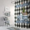 Blue Truck Christmas Shower Curtain, Holiday Shower Curtain, Christmas Bathroom Decor - Bluefink