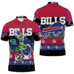 Buffalo Bills Christmas Grinch In Toilet Knitting Pattern 3D Jersey Polo Shirt - Bluefink