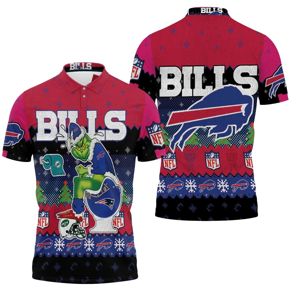 Buffalo Bills Christmas Grinch In Toilet Knitting Pattern 3D Jersey Polo Shirt - Bluefink 3 Buffalo Bills Christmas Grinch In Toilet Knitting Pattern 3D Jersey Polo Shirt - Bluefink