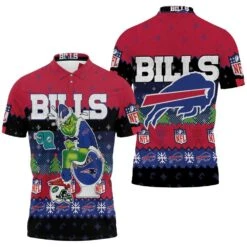 Buffalo Bills Christmas Grinch In Toilet Knitting Pattern 3D Polo Shirt - Bluefink