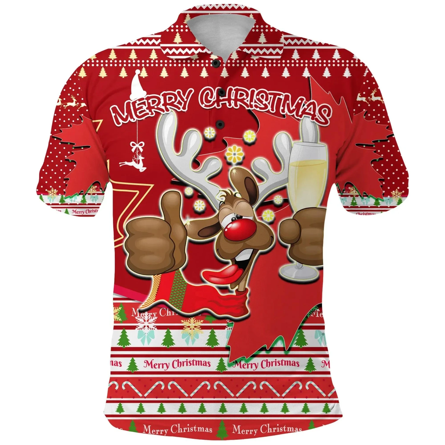 CozyHomeStore -CozyHomeStore Canada Christmas Moose Polo Shirt Maple Leaf Version K13 0