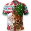 Celtic Style Merry Christmas Ugly Polo Shirt - Drunk Santa And Deer - Bluefink