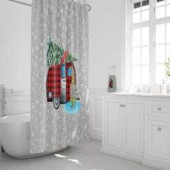 Christmas Camper Shower Curtain - Bluefink -CozyHomeStore Christmas Camper Shower Curtain 2