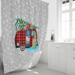 Christmas Camper Shower Curtain - Bluefink -CozyHomeStore Christmas Camper Shower Curtain 3