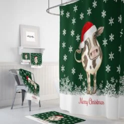 Christmas Cow Bathroom Set, Shower Curtain, Bath Mat, Bath Towels, Hand Towels - Bluefink