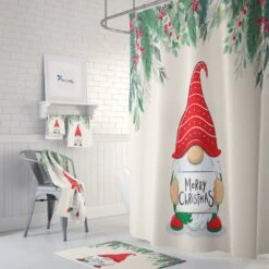 Christmas Gnome Shower Curtain Optional Towels And Bath - Bluefink