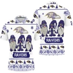 Christmas Gnomes Baltimore Ravens Christmas 3D Polo Shirt - Bluefink
