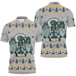 Christmas Gnomes Green Bay Packers Ugly Christmas 3D Polo Shirt - Bluefink