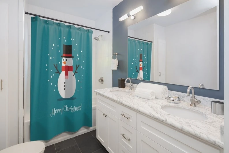Christmas Holiday Snowman - Shower Curtain - Bluefink 4 Christmas Holiday Snowman - Shower Curtain - Bluefink - Image 2