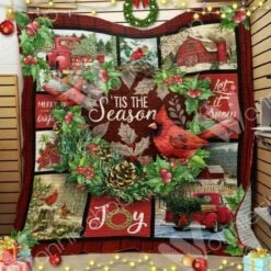 Christmas Red Truck Cardinal Quilt Blanket Bedding Set, Great For Picnic And Family Gifts - Bluefink