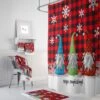 Christmas Shower Curtain, Christmas Gnomes, Buffalo Plaid - Bluefink -CozyHomeStore Christmas Shower Curtain Christmas Gnomes Buffalo Plaid 0