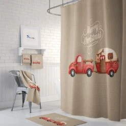 Christmas Shower Curtain Optional Set And Options Vintage Camper Red Truck - Bluefink