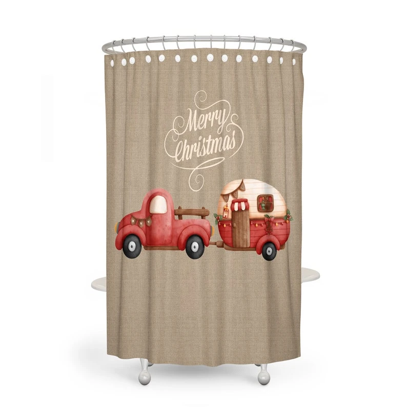 Christmas Shower Curtain Optional Set And Options Vintage Camper Red Truck - Bluefink 4 Christmas Shower Curtain Optional Set And Options Vintage Camper Red Truck - Bluefink - Image 2