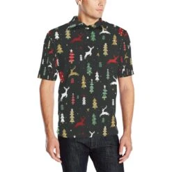 Christmas Tree Deer Style Pattern Print Design 03 Men Polo Shirt - Bluefink