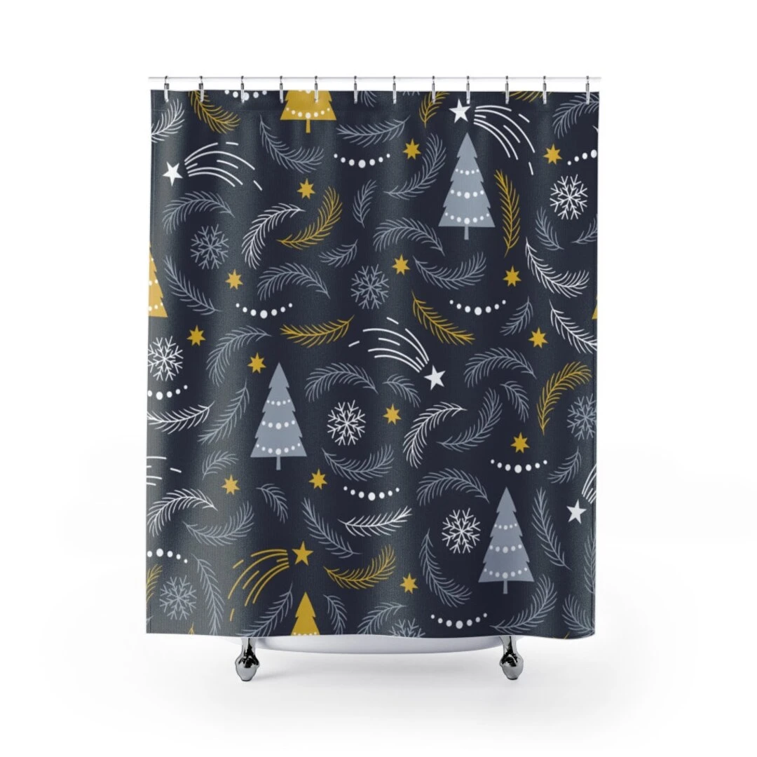 Christmas Trees And Snow Flakes - Shower Curtain - Bluefink 3 Christmas Trees And Snow Flakes - Shower Curtain - Bluefink