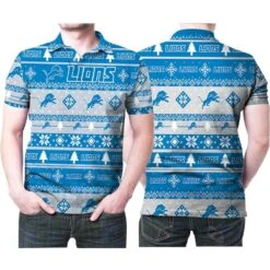 Detroit Lions For Lions Lover Ugly Christmas 3D Polo Shirt - Bluefink