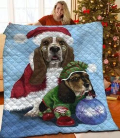 Festive Basset Hound Christmas Quilt Bedding Set - Suitable For Home Decor And Picnics - Bluefink