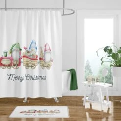 Gnome Shower Curtain Optional Set Christmas Train - Bluefink