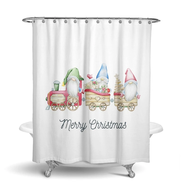 Gnome Shower Curtain Optional Set Christmas Train - Bluefink 5 Gnome Shower Curtain Optional Set Christmas Train - Bluefink - Image 3