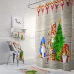 Gnomes Christmas Shower Curtain, Elf Bathroom Decor, Holiday Gnomes - Bluefink