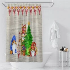 Gnomes Christmas Shower Curtain, Elf Bathroom Decor, Holiday Gnomes - Bluefink -CozyHomeStore Gnomes Christmas Shower Curtain Elf Bathroom Decor Holiday Gnomes 2