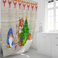 Gnomes Christmas Shower Curtain, Elf Bathroom Decor, Holiday Gnomes - Bluefink -CozyHomeStore Gnomes Christmas Shower Curtain Elf Bathroom Decor Holiday Gnomes 3