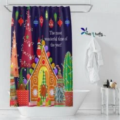 Gnomes Christmas Shower Curtain, Most Wonderful Time, Holiday Bathroom Decor - Bluefink -CozyHomeStore Gnomes Christmas Shower Curtain Most Wonderful Time Holiday Bathroom Decor 2