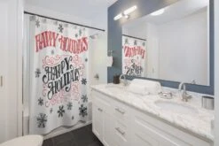 CozyHomeStore -CozyHomeStore Happy Holidays Christmas Shower Curtain 1 1