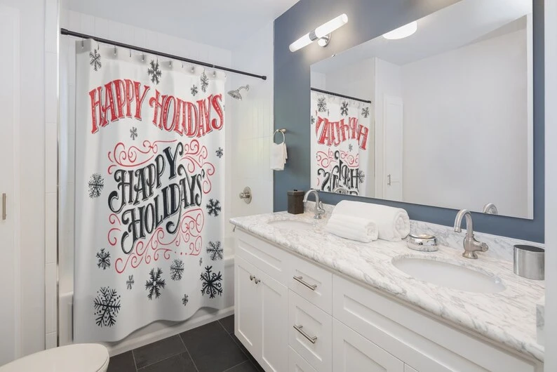 Happy Holidays - Christmas - Shower Curtain - Bluefink 4 Happy Holidays - Christmas - Shower Curtain - Bluefink - Image 2
