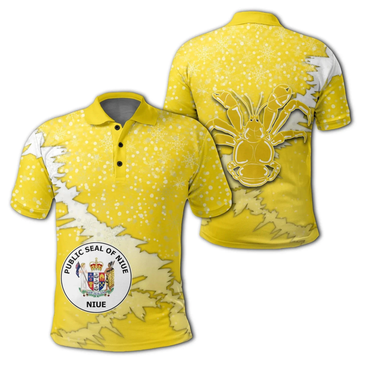 Niue Coat Of Arms Coconut Crab Christmas Polo - Yellow - X Style - Bluefink 3 Niue Coat Of Arms Coconut Crab Christmas Polo - Yellow - X Style - Bluefink