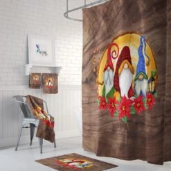 Nordic Gnome Christmas Shower Curtain, Optional Towel And Bath Mat, Folknfunky Bathroom Decor - Bluefink