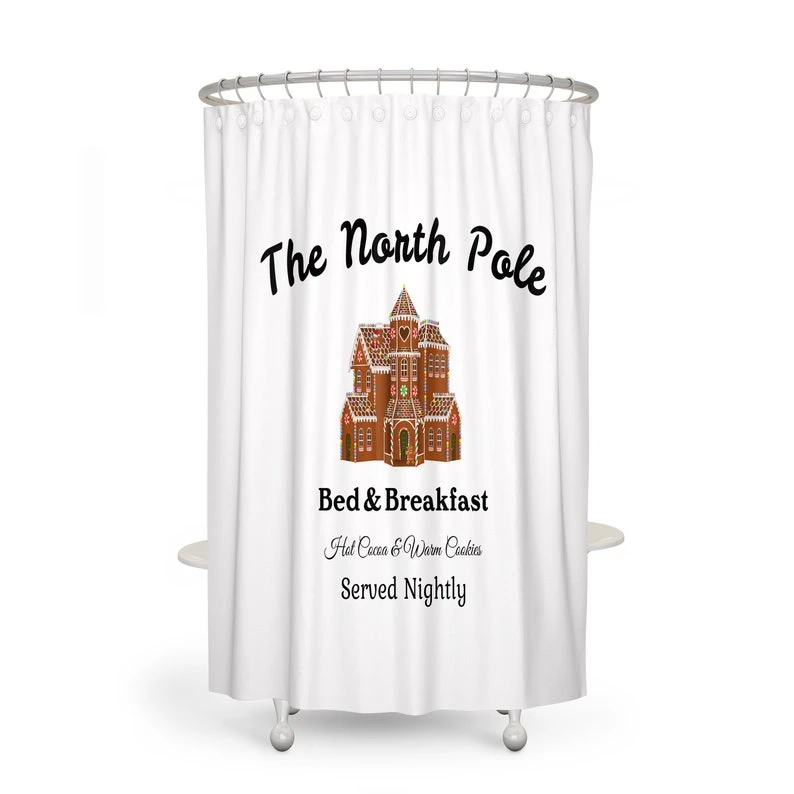North Pole Christmas Shower Curtain, Holiday Bathroom Decor Option For Towels And Bath - Bluefink 4 North Pole Christmas Shower Curtain, Holiday Bathroom Decor Option For Towels And Bath - Bluefink - Image 2