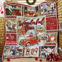 Personalized Christmas Cat Quilt Bedding Set - Suitable For Home Decoration And Picnic - Bluefink