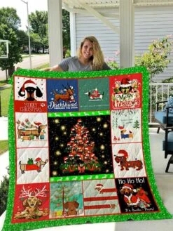 Personalized Dachshund Christmas Quilt Bedding Set Blanket For Home Decoration, Great For Family Gifts - Bluefink