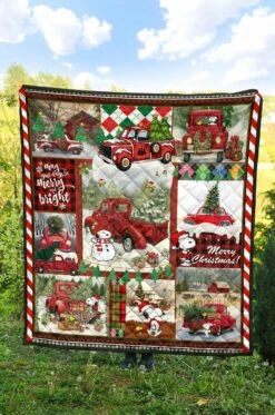 Personalized Dog Christmas Quilt Bedding Set - Suitable For Home Decoration And Picnic - Bluefink
