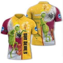 Personalized Funny Christmas The Grinch Arizona State Sun Devils NCAA I Hate Morning People Shirt Gifts Unisex 3D Polo - Bluefink