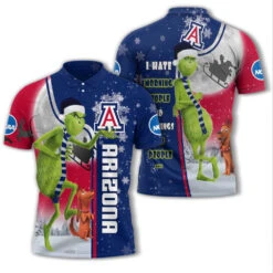 Personalized Funny Christmas The Grinch Arizona Wildcats NCAA I Hate Morning People Shirt Gifts Unisex 3D Polo - Bluefink