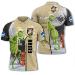 Personalized Funny Christmas The Grinch Army Black Knights NCAA I Hate Morning People Shirt Gifts Unisex 3D Polo - Bluefink