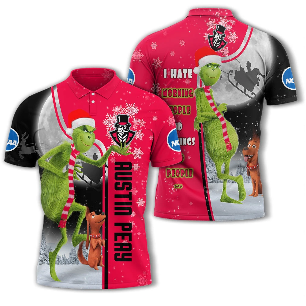 Personalized Funny Christmas The Grinch Austin Peay Governors NCAA I Hate Morning People Shirt Gifts Unisex 3D Polo - Bluefink 3 Personalized Funny Christmas The Grinch Austin Peay Governors NCAA I Hate Morning People Shirt Gifts Unisex 3D Polo - Bluefink