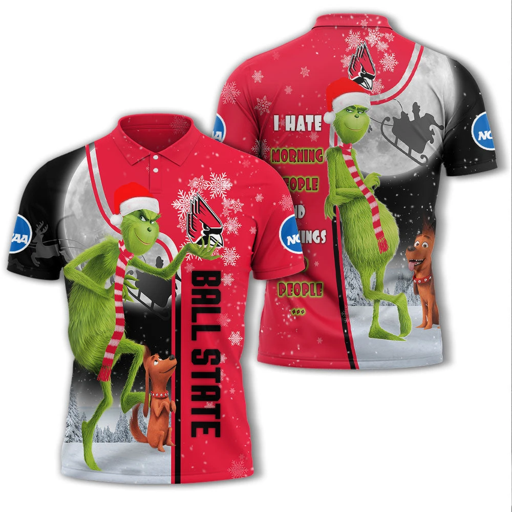 Personalized Funny Christmas The Grinch Ball State Cardinals NCAA I Hate Morning People Shirt Gifts Unisex 3D Polo - Bluefink 3 Personalized Funny Christmas The Grinch Ball State Cardinals NCAA I Hate Morning People Shirt Gifts Unisex 3D Polo - Bluefink