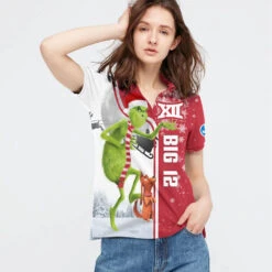 Personalized Funny Christmas The Grinch Big 12 Conference NCAA I Hate Morning People Shirt Gifts Unisex 3D Polo - Bluefink -CozyHomeStore Personalized Funny Christmas The Grinch Big 12 Conference NCAA I Hate Morning People Shirt Gifts Unisex 3D Polo 2