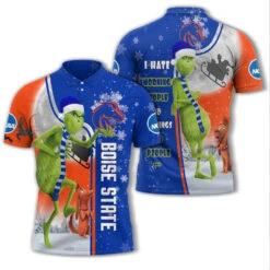 Personalized Funny Christmas The Grinch Boise State Broncos NCAA I Hate Morning People Shirt Gifts Unisex 3D Polo - Bluefink