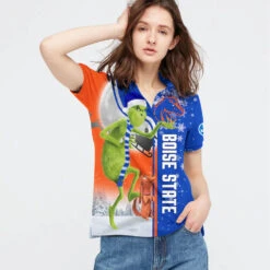 Personalized Funny Christmas The Grinch Boise State Broncos NCAA I Hate Morning People Shirt Gifts Unisex 3D Polo - Bluefink -CozyHomeStore Personalized Funny Christmas The Grinch Boise State Broncos NCAA I Hate Morning People Shirt Gifts Unisex 3D Polo 2