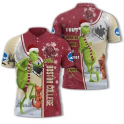 Personalized Funny Christmas The Grinch Boston College Eagles NCAA I Hate Morning People Shirt Gifts Unisex 3D Polo - Bluefink