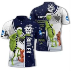 Personalized Funny Christmas The Grinch Butler Bulldogs NCAA I Hate Morning People Shirt Gifts Unisex 3D Polo - Bluefink