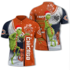 Personalized Funny Christmas The Grinch Chicago Bears NFL I Hate Morning People Shirt Gifts Unisex 3D Polo - Bluefink