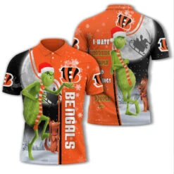 Personalized Funny Christmas The Grinch Cincinnati Bengals NFL I Hate Morning People Shirt Gifts Unisex 3D Polo - Bluefink