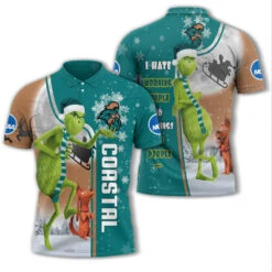 Personalized Funny Christmas The Grinch Coastal Carolina Chanticleers NCAA I Hate Morning People 3D Polo Shirt - Bluefink