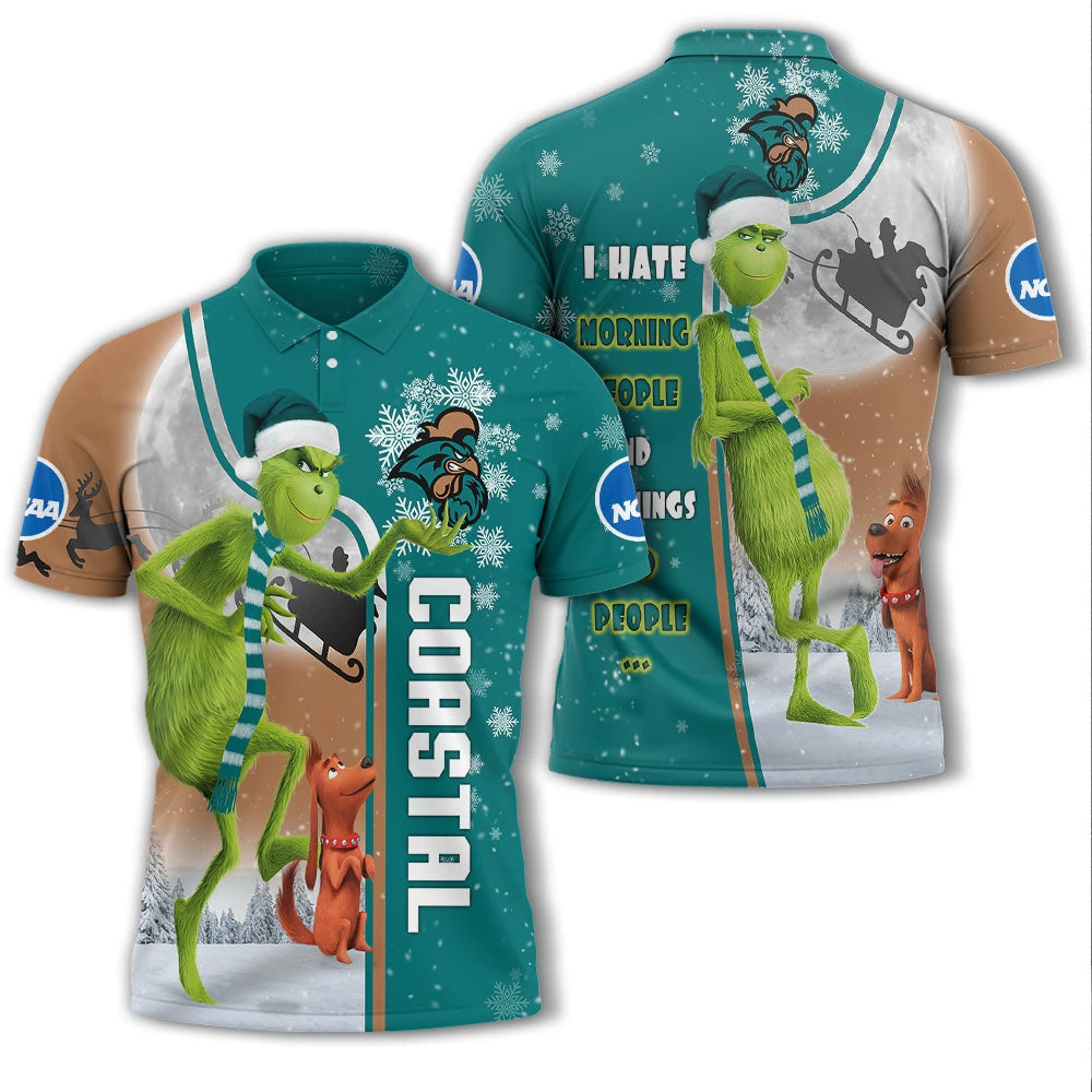 Personalized Funny Christmas The Grinch Coastal Carolina Chanticleers NCAA I Hate Morning People 3D Polo Shirt - Bluefink 3 Personalized Funny Christmas The Grinch Coastal Carolina Chanticleers NCAA I Hate Morning People 3D Polo Shirt - Bluefink